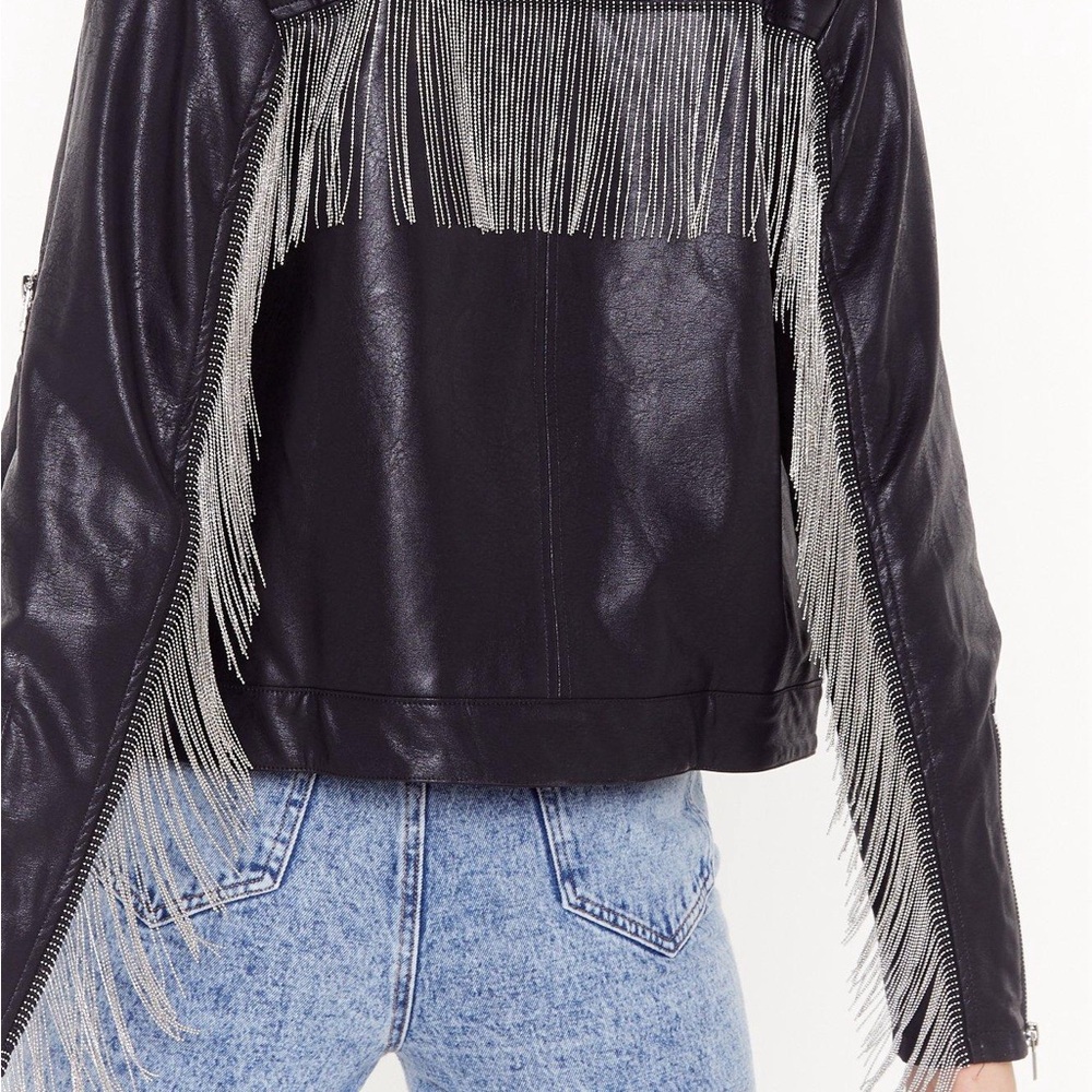 Save Rock And Roll Faux Leather Fringe Jacket J15